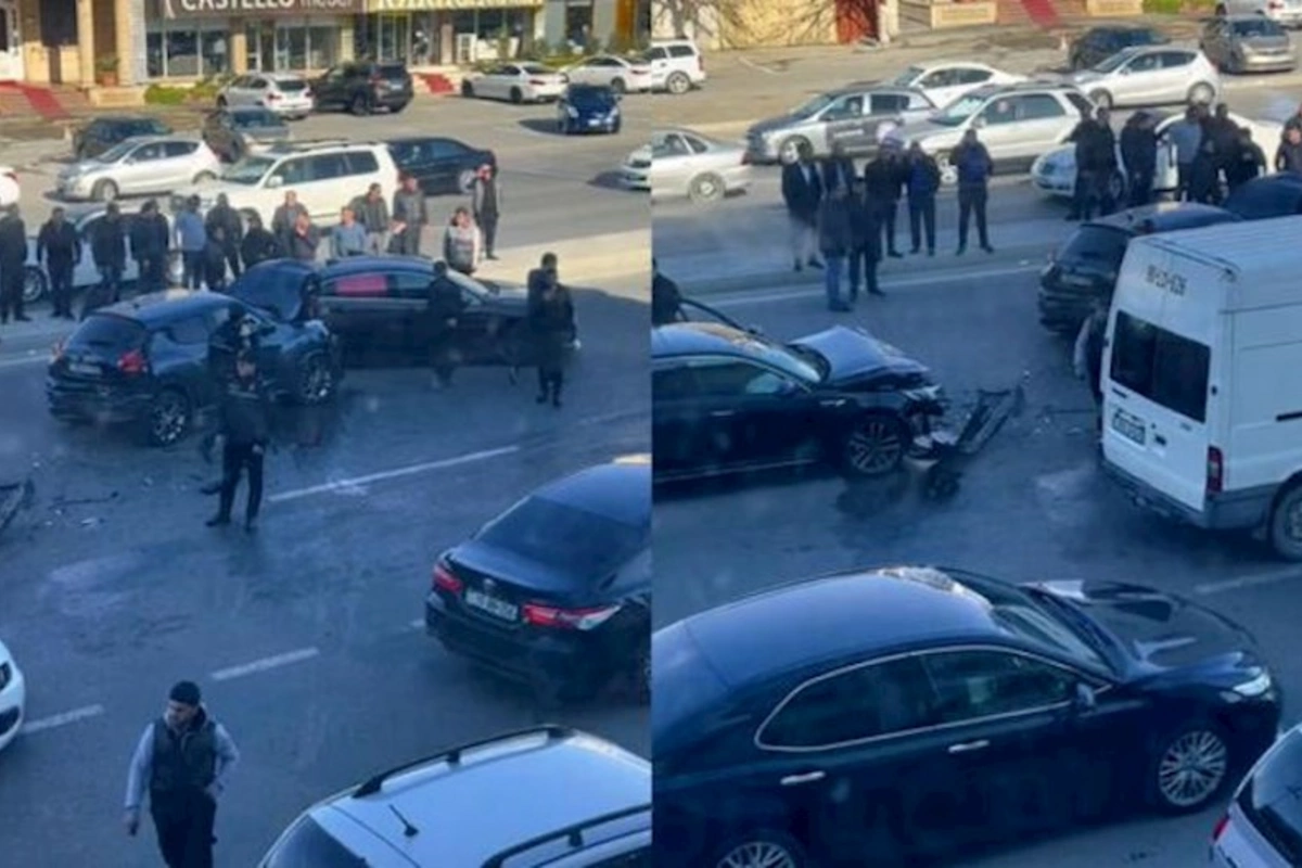 Bakıda daha bir qəza: Üç avtomobil bir-biri ilə toqquşdu — VİDEO