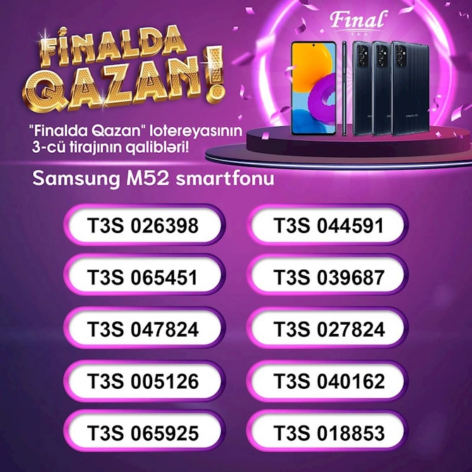 “Final çay iç, Finalda qazan!” lotereyasının üçüncü tirajının qalibləri müəyyənləşib — FOTOLAR “Final çay iç, Finalda qazan!” lotereyasının üçüncü tirajının qalibləri müəyyənləşib — FOTOLAR