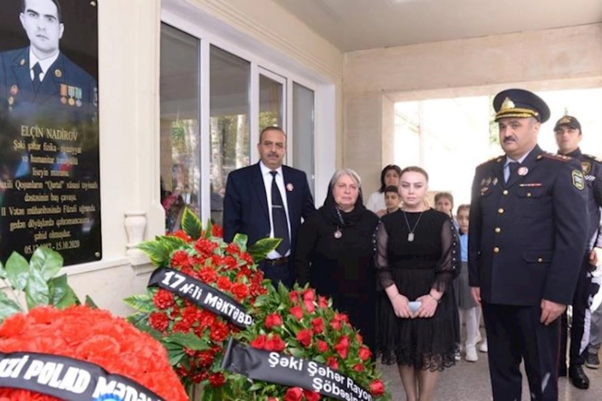 Şəkidə şəhid Elçin Nadirovun xatirə lövhəsinin açılışı olub — FOTOLAR