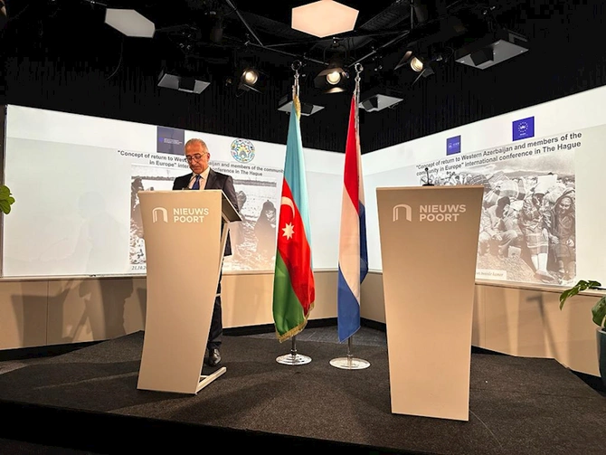 Niderland parlamentində Qərbi Azərbaycana qayıdışla bağlı beynəlxalq konfrans — Toplantıya İrəvan xanının varisi də qatıldı (FOTOLAR)