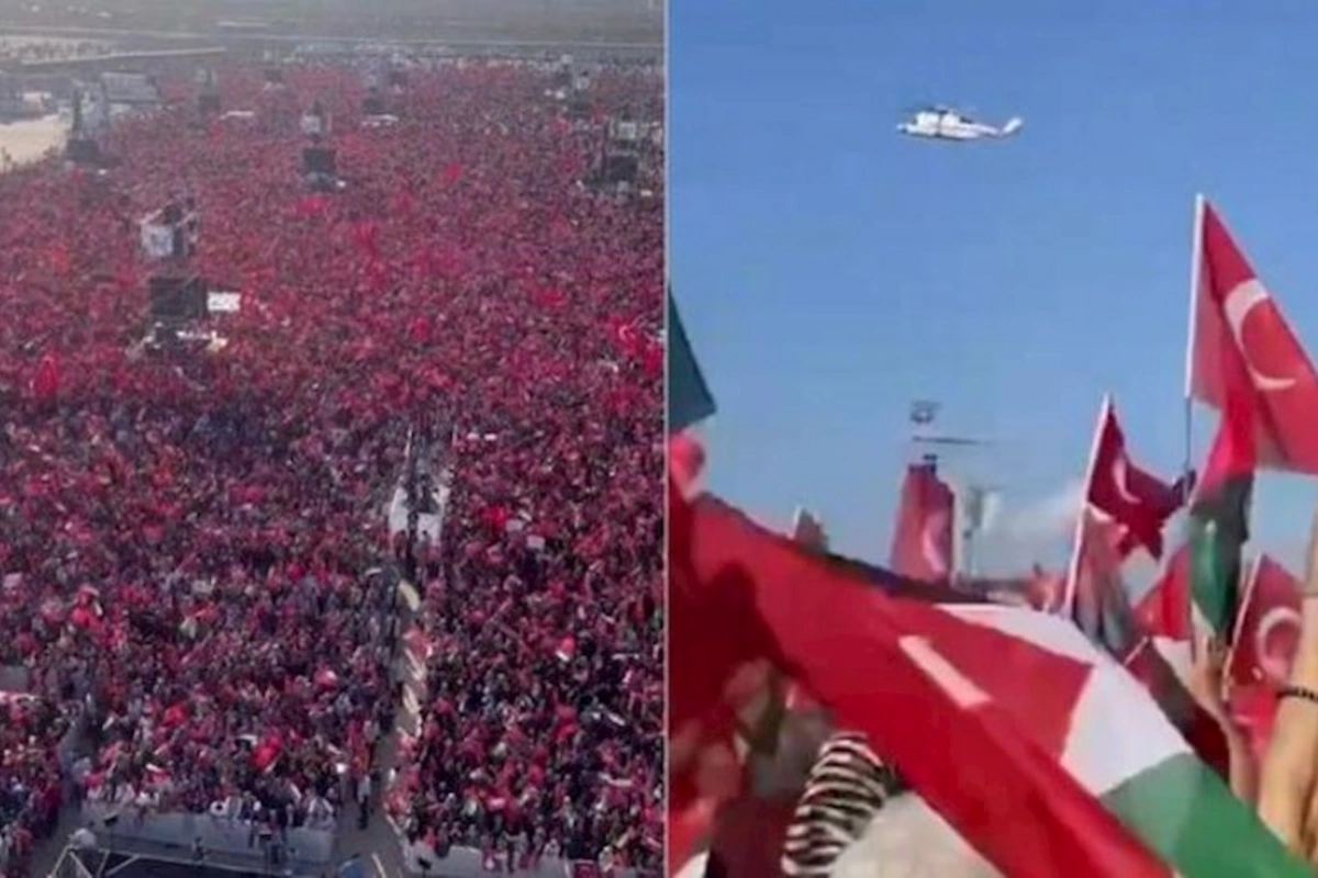 Ərdoğan İstanbulda Qəzzaya dəstək mitinqinə helikopterlə getdi