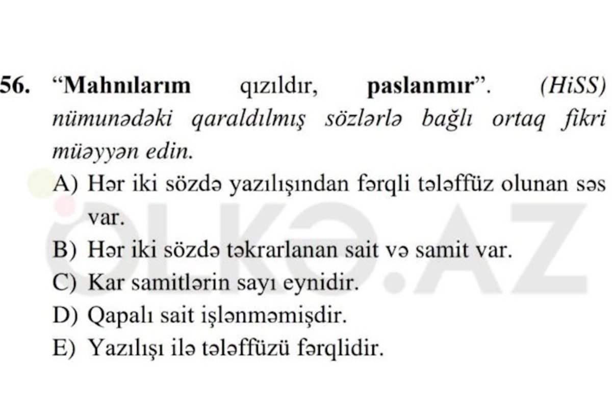 Müğənni Hissin mahnısı imtahan sualına salındı — FOTO
