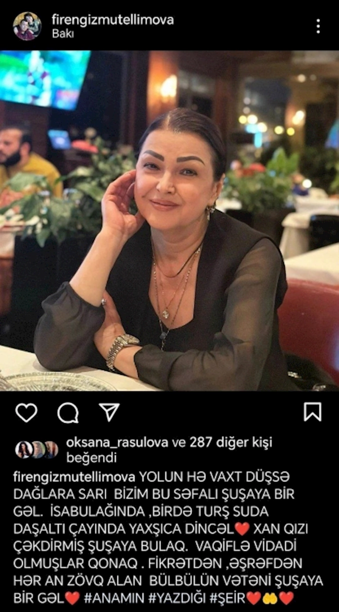 Firəngiz Mütəllimova anasından yazdı