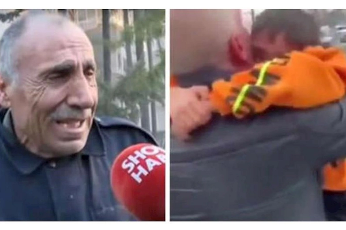 Cibində peçenye gözləyən atanın dağıntılar altından çıxarılan oğluna QOVUŞMA ANI — VİDEO