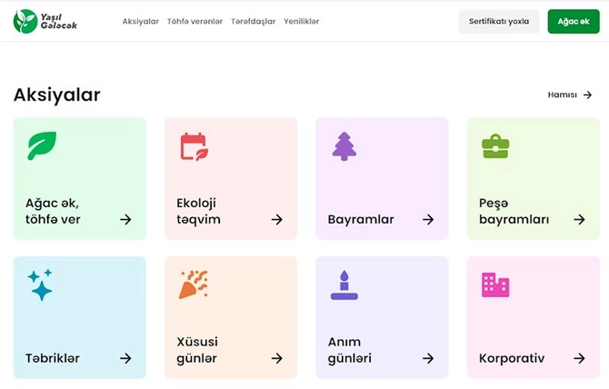 “Yaşıl gələcək” platforması vasitəsilə hər kəs ağac əkməklə təbiətə töhfə verə bilər