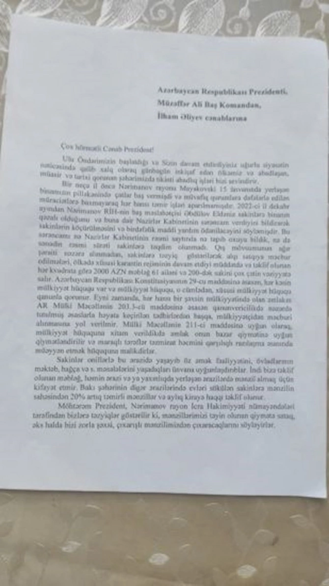 Nərimanov RİH-dən daha bir şikayət — Prezidentə müraciət edildi (FOTO)