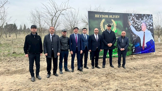 Heydər Əliyevin anadan olmasının 100 illiyi münasibətilə Salyanda ağacəkmə aksiyası keçirildi — FOTOLAR