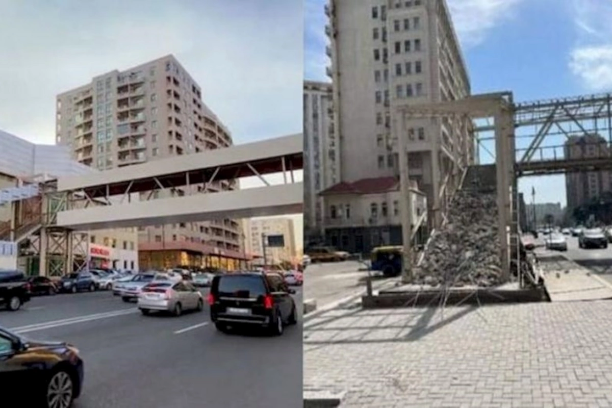 Bakıda qanunsuz olaraq tikilən piyada keçidi sökülür — FOTO/VİDEO