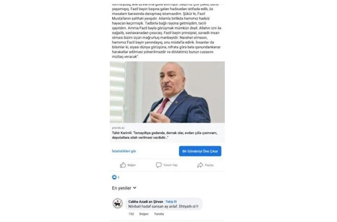 Daha bir deputat ölümlə təhdid edildi — FOTO