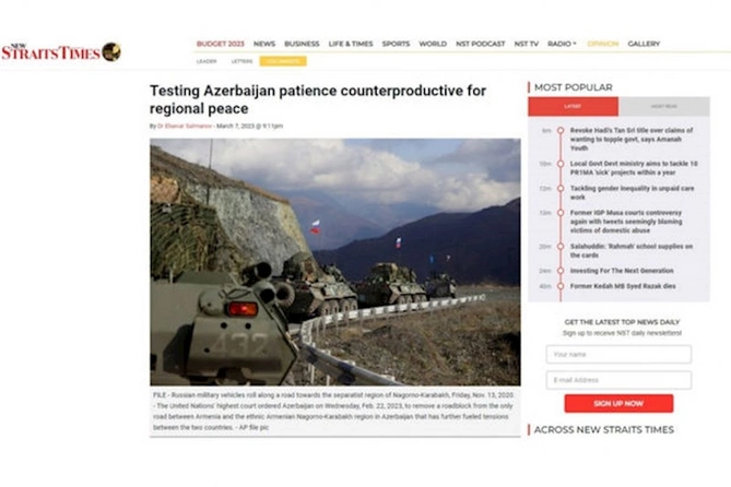 “New Straits Times”: “Azərbaycanın səbrini sınamaq regional sülh üçün səmərəli deyil” “New Straits Times”: “Azərbaycanın səbrini sınamaq regional sülh üçün səmərəli deyil”