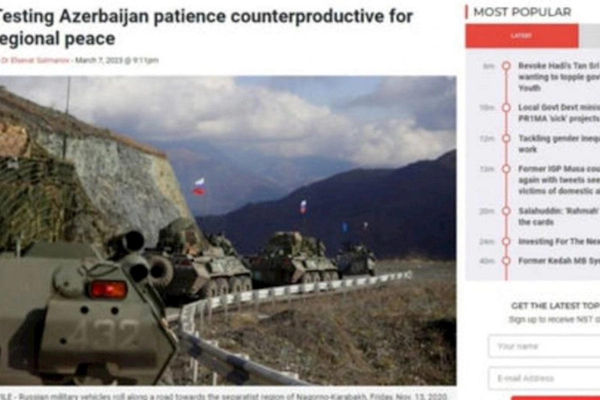 “New Straits Times”: “Azərbaycanın səbrini sınamaq regional sülh üçün səmərəli deyil”