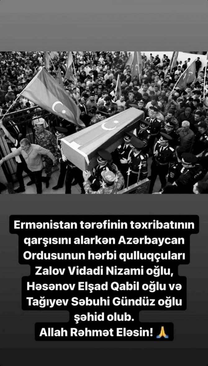 Aygün Kazımovadan şəhid olan hərbçilərimizlə bağlı paylaşım — FOTOLAR
