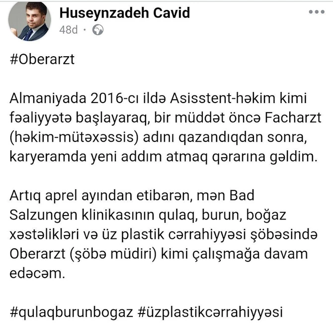 Doktor Cavid Hüseynzadə Almaniyada yeni vəzifəyə TƏYİN OLUNDU — FOTO