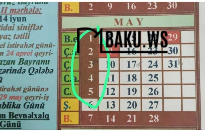 May ayında 7 gün ardıcıl dərs olmayacaq — TƏQVİM