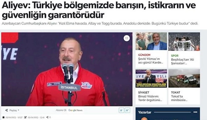 Prezident İlham Əliyevin “TEKNOFEST”də çıxışı Türkiyə mediası tərəfindən geniş işıqlandırılıb — FOTOLAR