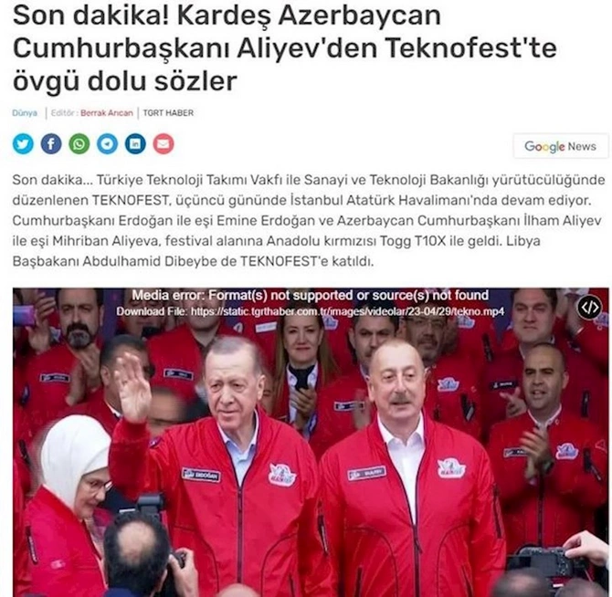 Prezident İlham Əliyevin “TEKNOFEST”də çıxışı Türkiyə mediası tərəfindən geniş işıqlandırılıb — FOTOLAR