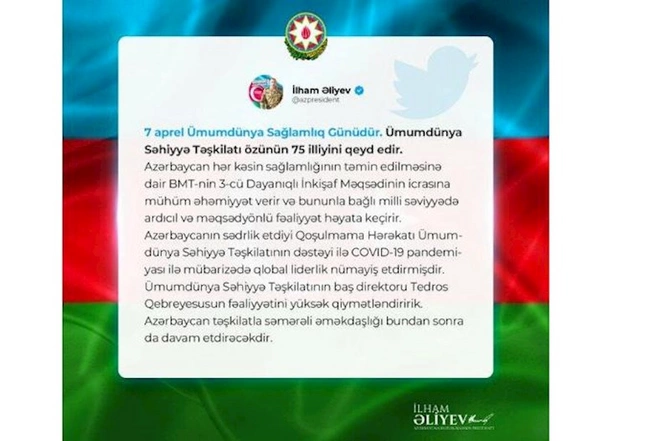 İlham Əliyev Ümumdünya Səhiyyə Günü münasibətilə paylaşım etdi — FOTO