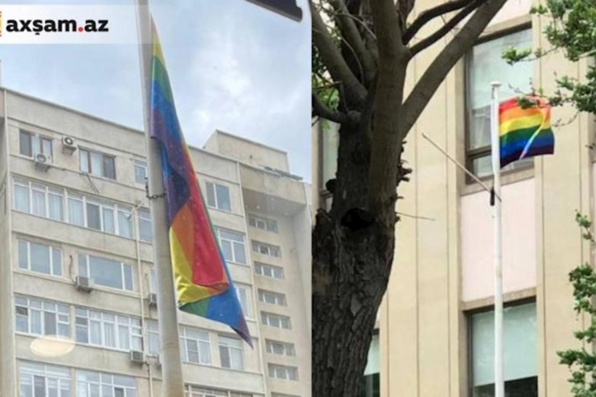 Bakıda səfirlik binasından LGBT bayrağı asıldı — FOTOLAR
