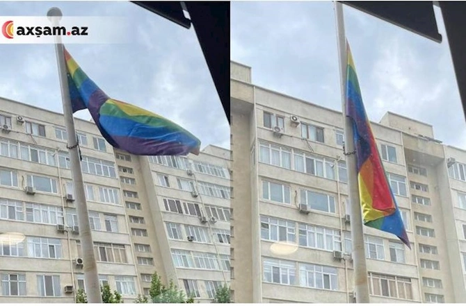 Bakıda səfirlik binasından LGBT bayrağı asıldı — FOTOLAR Bakıda səfirlik binasından LGBT bayrağı asıldı — FOTOLAR