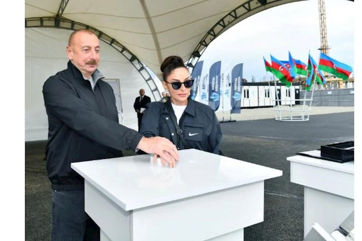 Prezident və birinci xanım Tuğda İnzibati Mərkəzin təməlinin qoyulması mərasimində