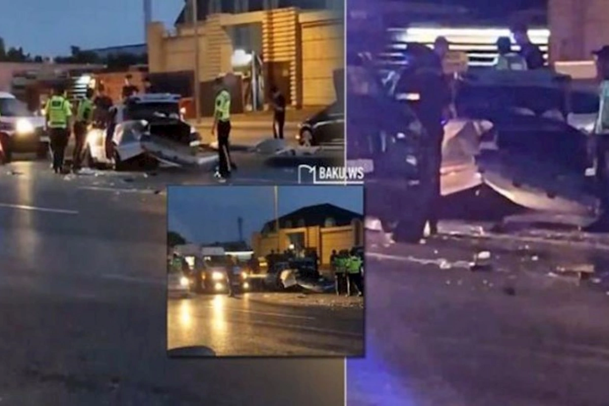 Bakıda Mercedes dirəyə çırpıldı, köməyə gedən uşaqları Prado vurub qaçdı — VİDEO