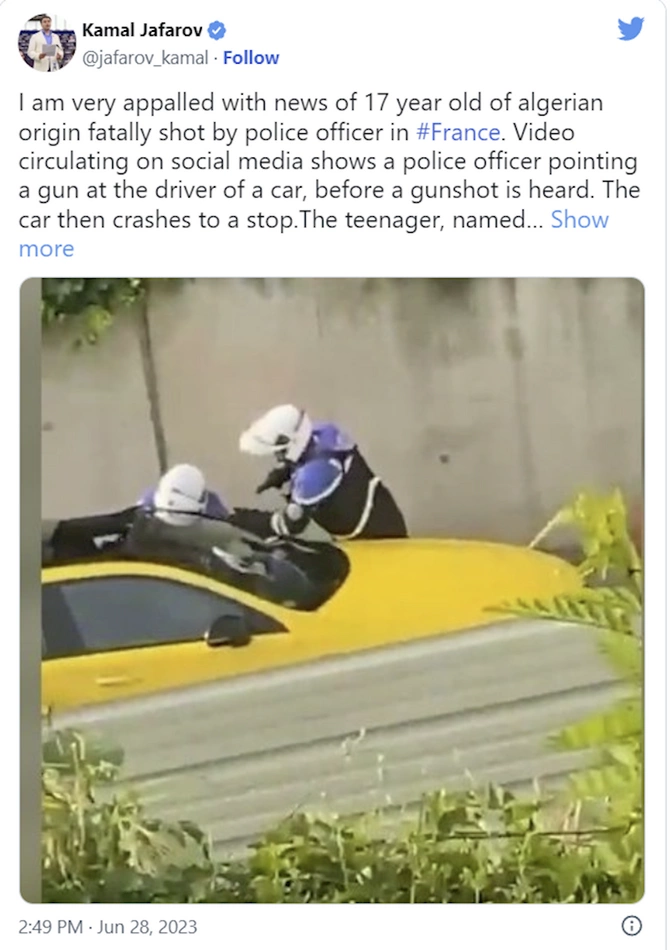 “Fransada yeniyetmənin polis tərəfindən güllələnməsi xəbərindən dəhşətə gəldim”