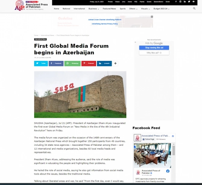 Prezident İlham Əliyevin Şuşa Qlobal Media Forumundakı çıxışı dünya mediasının diqqət mərkəzindədir