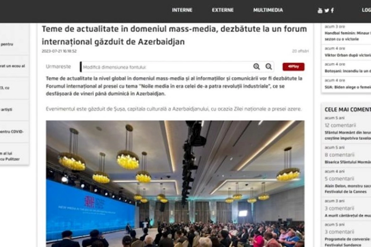 Rumıniya mətbuatı Şuşada keçirilən Qlobal Media Forumundan yazıb