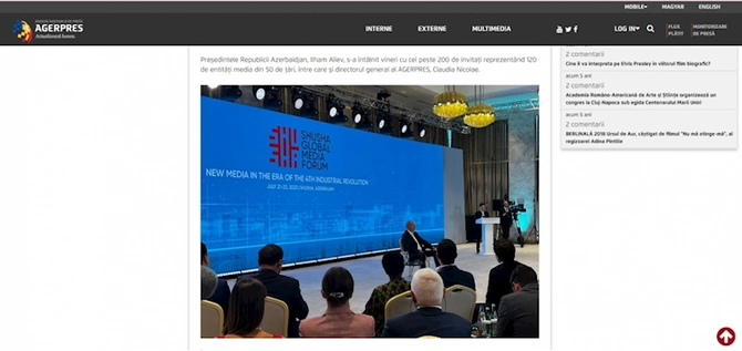 Rumıniya mətbuatı Şuşada keçirilən Qlobal Media Forumundan yazıb
