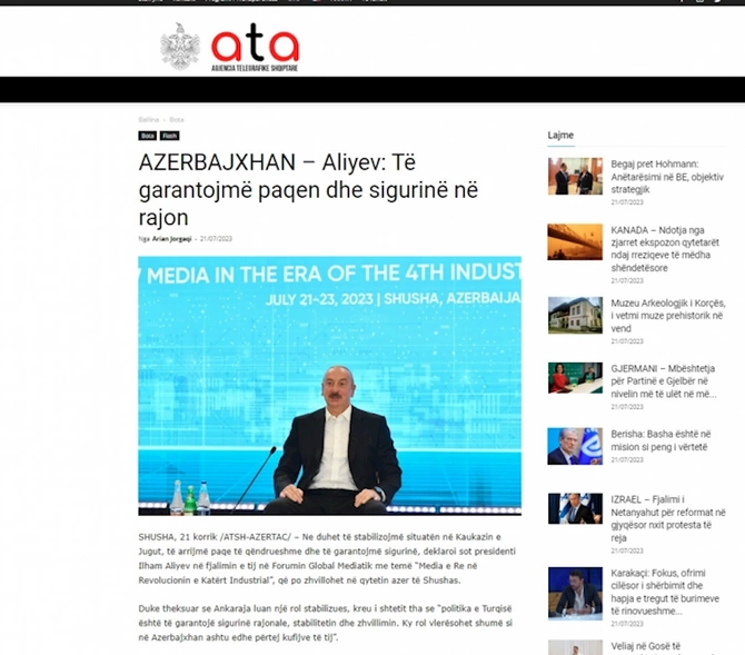 Prezident İlham Əliyevin Şuşa Qlobal Media Forumundakı çıxışı dünya mediasının diqqət mərkəzindədir