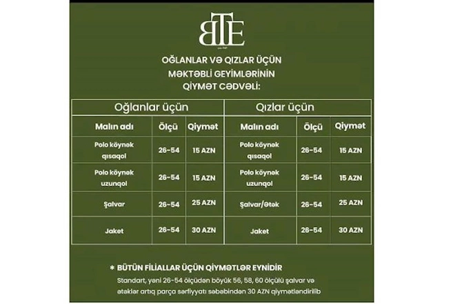 Yeni məktəbli formaları satışa çıxarıldı — QİYMƏTLƏR Yeni məktəbli formaları satışa çıxarıldı — QİYMƏTLƏR