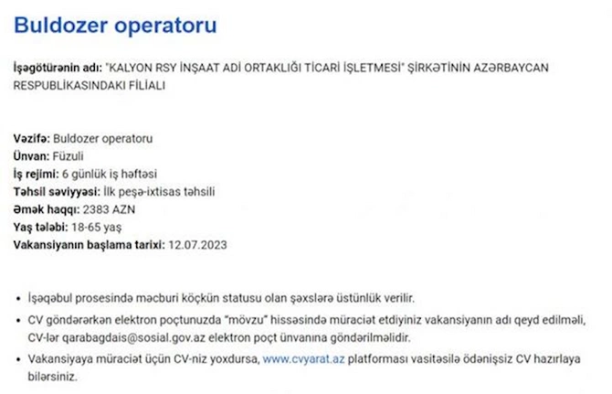 Qarabağda işləmək istəyənlərin NƏZƏRİNƏ! — Məvacib 2300 AZN-dək (SİYAHI) Qarabağda işləmək istəyənlərin NƏZƏRİNƏ! — Məvacib 2300 AZN-dək (SİYAHI)