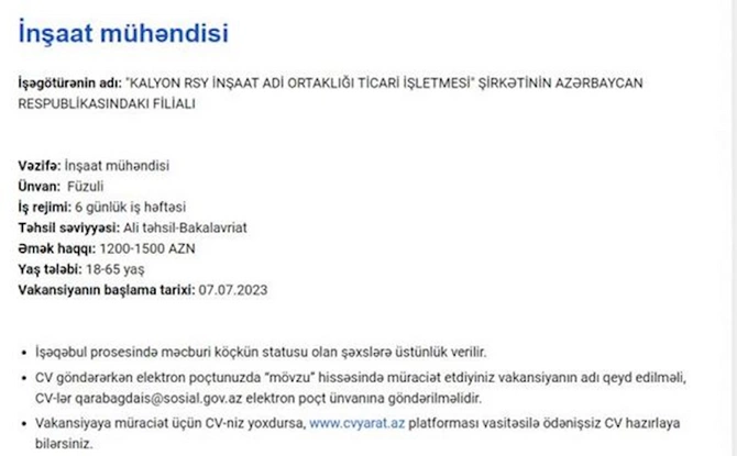 Qarabağda işləmək istəyənlərin NƏZƏRİNƏ! — Məvacib 2300 AZN-dək (SİYAHI) Qarabağda işləmək istəyənlərin NƏZƏRİNƏ! — Məvacib 2300 AZN-dək (SİYAHI)