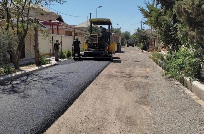 Salyan şəhərində yollar asfaltlanır — FOTOLAR
