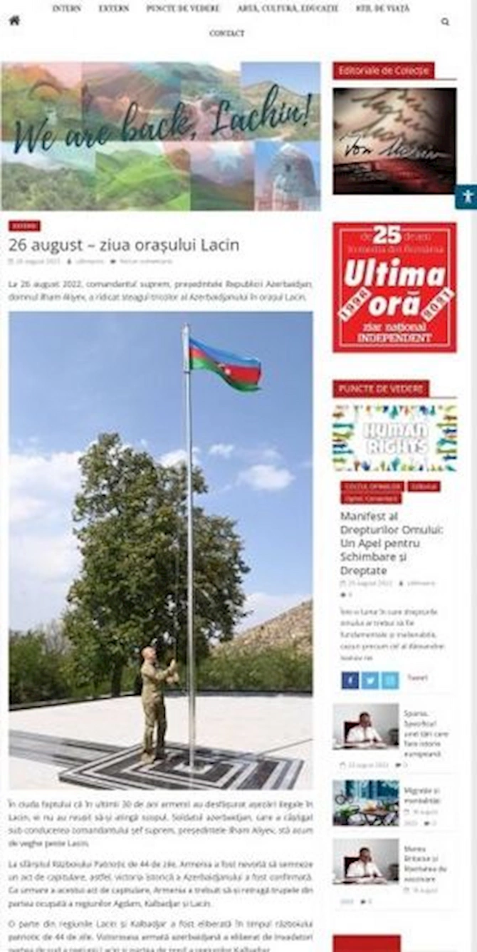 Rumıniya qəzetində Laçın şəhəri haqqında geniş məqalə dərc olunub — FOTO