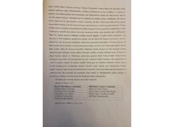 Deputatın məqaləsi: AXC quruculuarı erməni dövlətinin yaradılmasının lehinə olub? — Osmanlı arxiv sənədləri