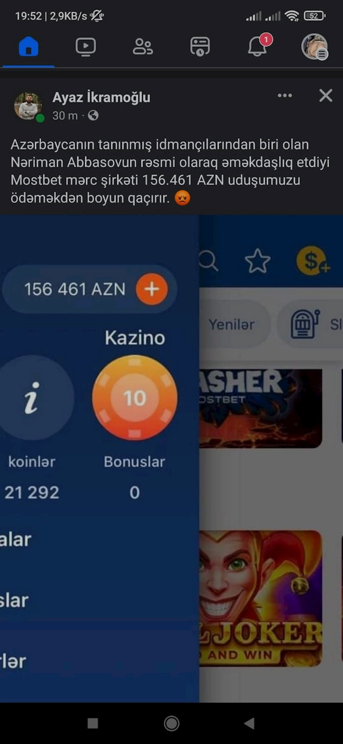 Mostbet vətəndaşın udduğu 156 461 manatı ödəmir — FOTO Mostbet vətəndaşın udduğu 156 461 manatı ödəmir — FOTO