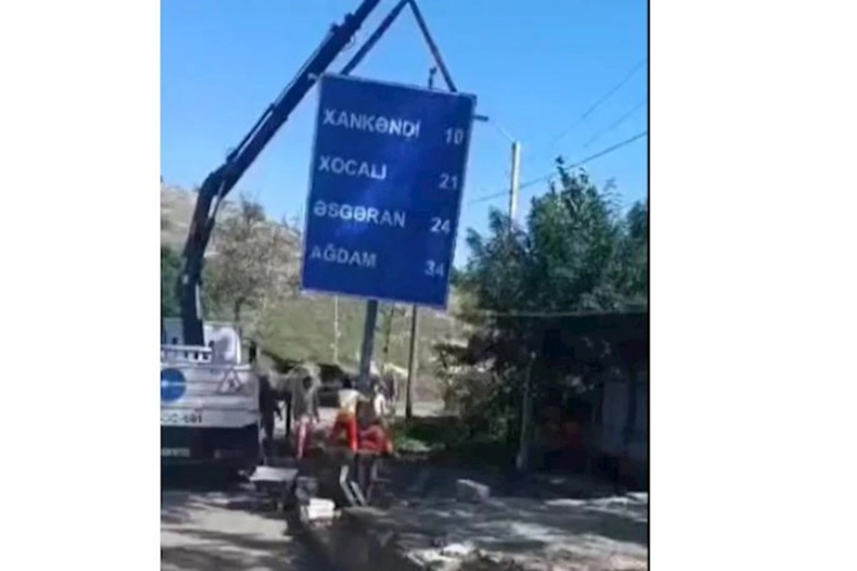 Xankəndi yolunda Azərbaycan dilində yol nişanları qoyulur
