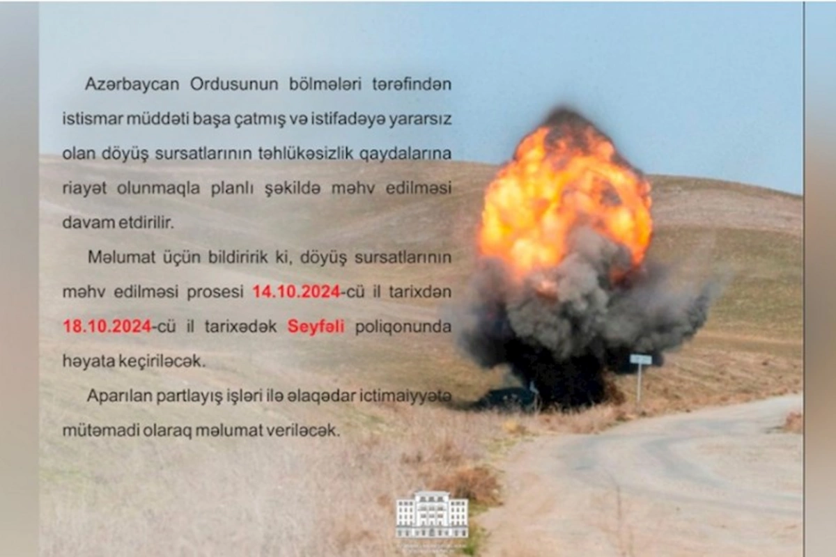 İstifadəyə yararsız döyüş sursatları məhv ediləcək