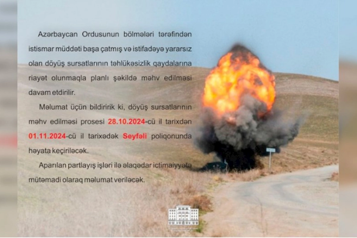 İstifadəyə yararsız döyüş sursatları MƏHV EDİLƏCƏK