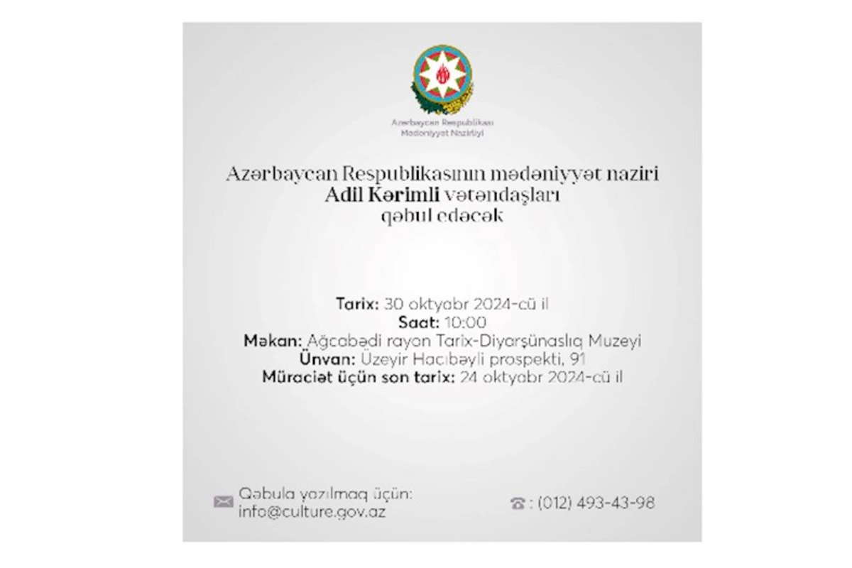 Adil Kərimli Ağcabədidə vətəndaşları qəbul edəcək