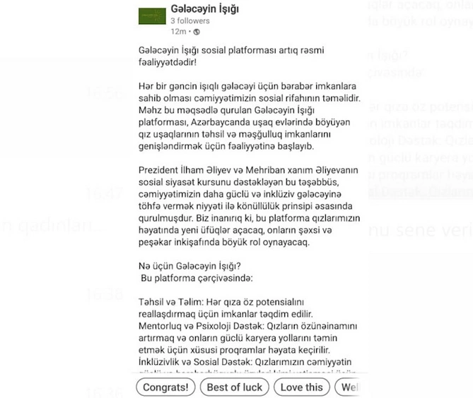 Azərbaycanlı xanımlardan maraqlı təşəbbüs: “Gələcəyin İşığı” Sosial Platforması
