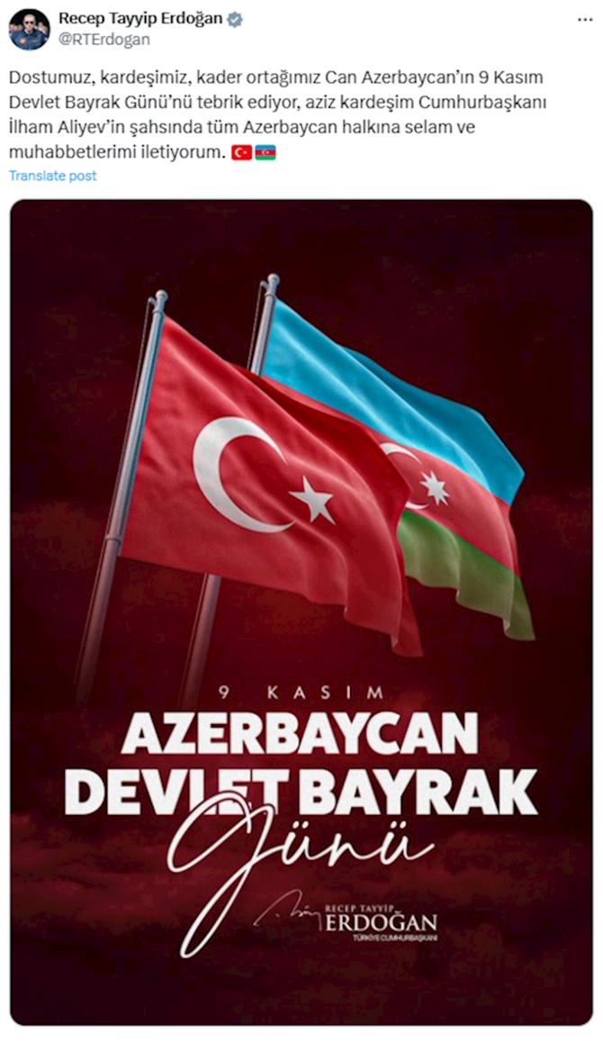 Ərdoğan Azərbaycan xalqını təbrik etdi — FOTO