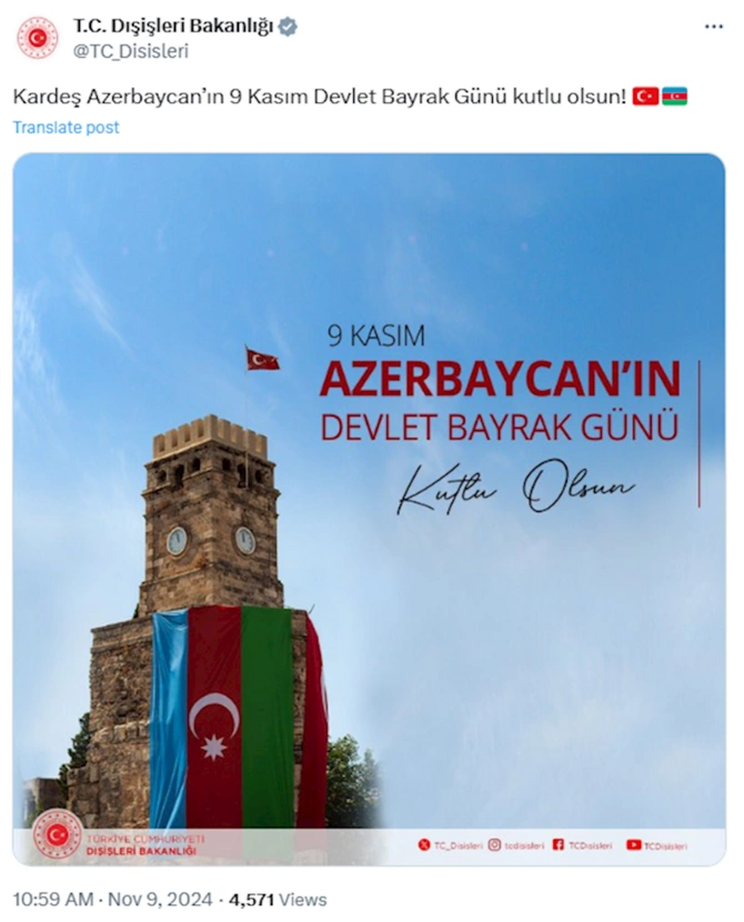 Türkiyə XİN Azərbaycanı təbrik etdi — FOTO Türkiyə XİN Azərbaycanı təbrik etdi — FOTO
