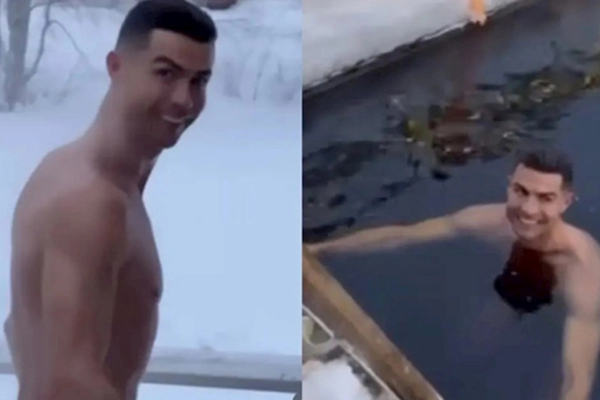 Ronaldo qarlı havada buzlu suya girdi — VİDEO