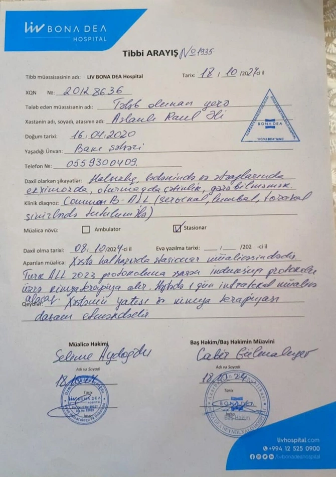 4 yaşlı Raul xərçəngdən əziyyət çəkir: Yaşaması üçün 60 min dollar lazımdır — FOTOLAR