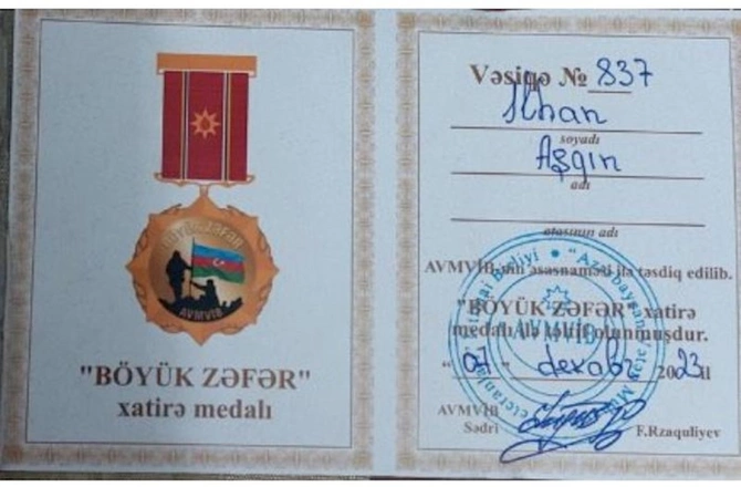 İlhan Aşkın Böyük Zəfər medalı ilə təltif edildi — VİDEO/FOTO