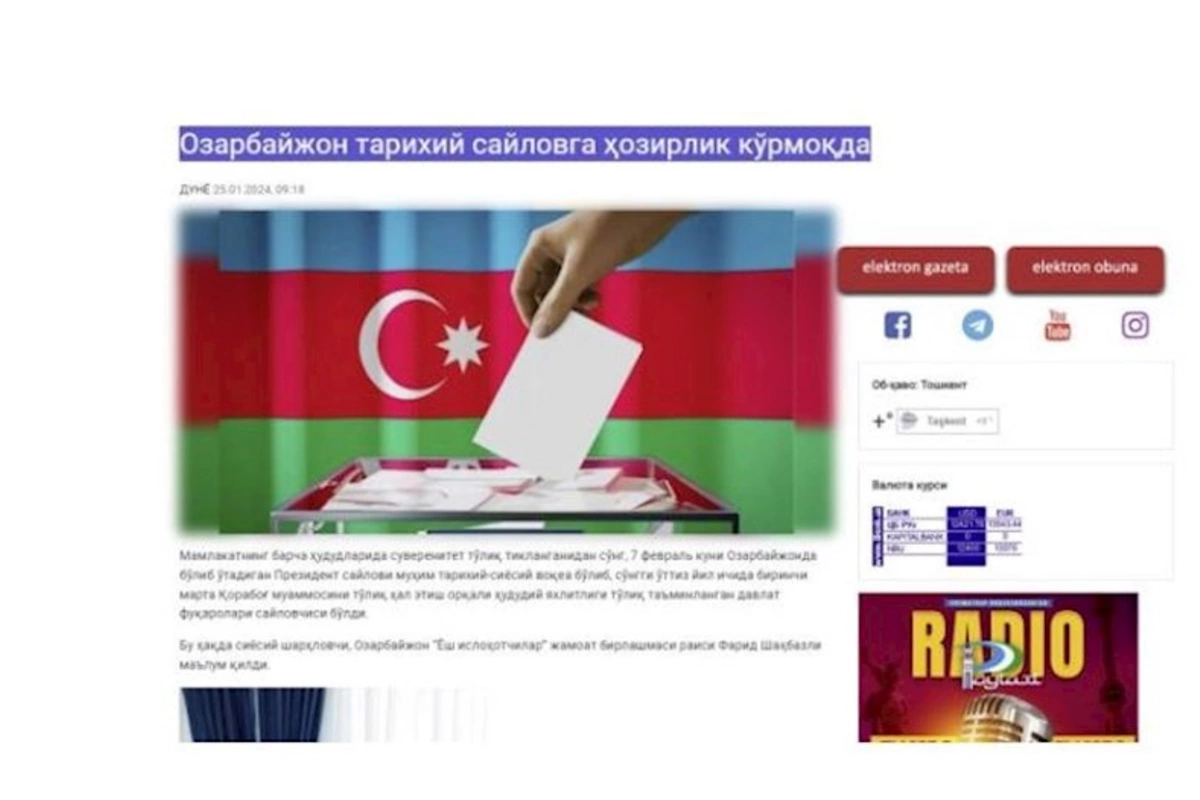 Özbəkistan mediası Azərbaycanda keçiriləcək Prezident seçkilərindən yazıb — FOTOLAR