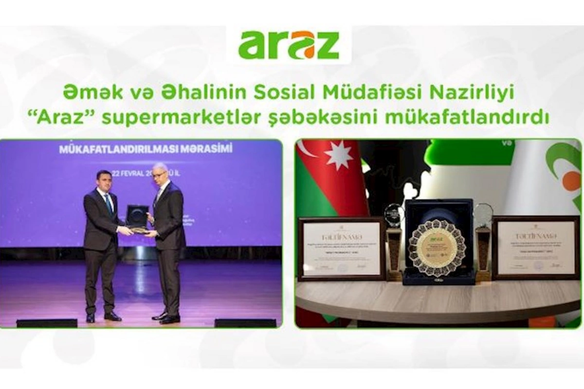 Əmək və Əhalinin Sosial Müdafiəsi Nazirliyi “Araz” supermarketlər şəbəkəsini mükafatlandırdı — FOTOLAR