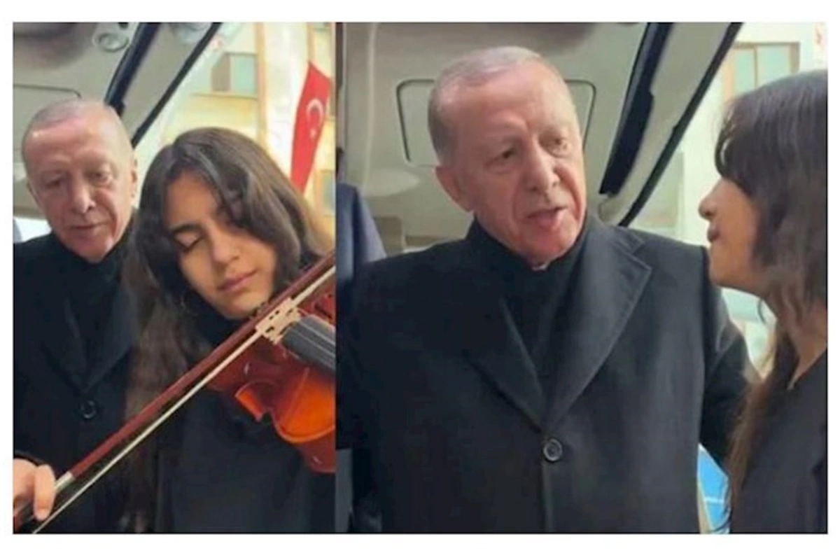 Ərdoğan mahnı oxudu, skripkaçı tələbə ifa etdi — VİDEO
